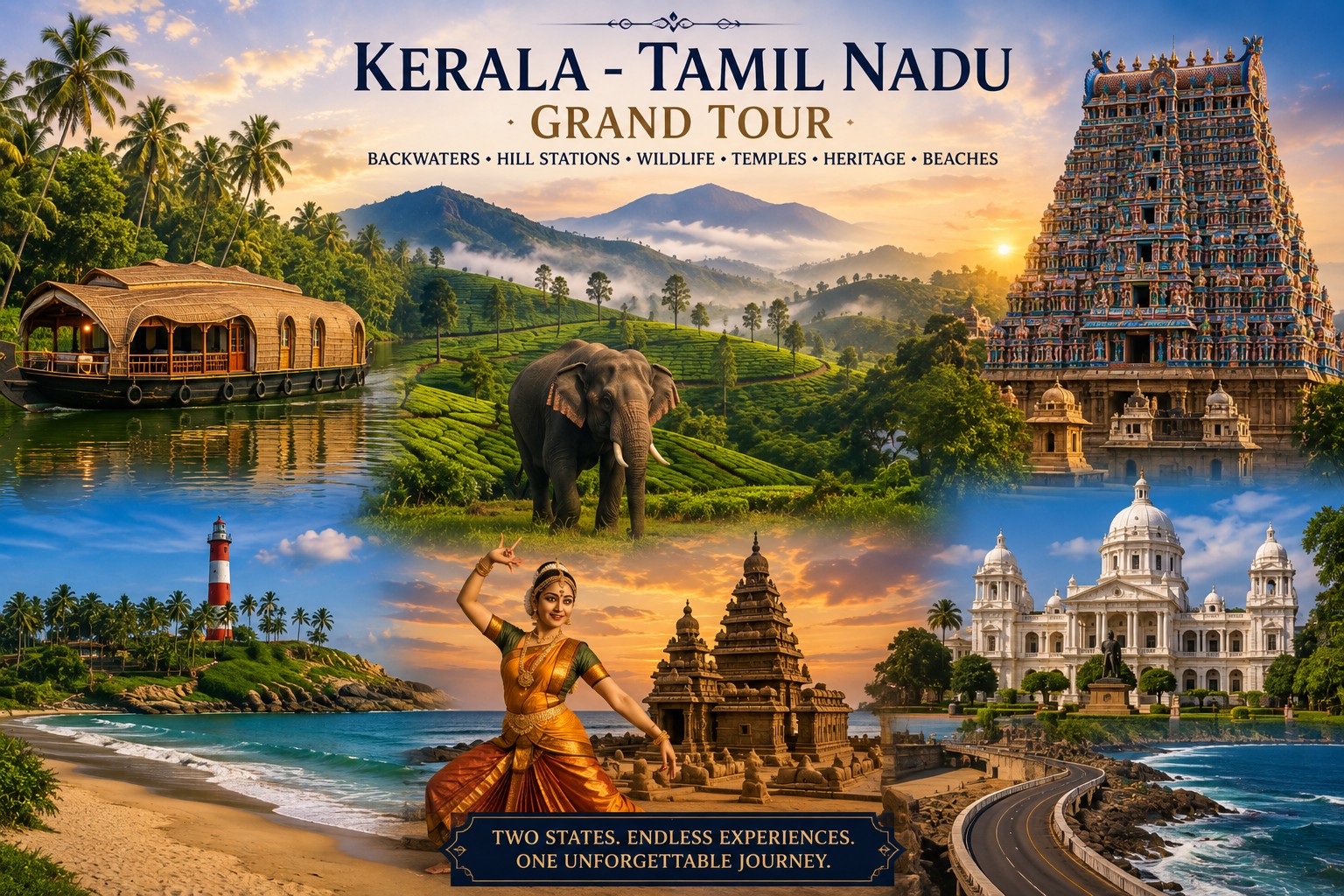 Kerala & Tamil Nadu Grand Tour – Kochi – Munnar – Thekkady – Alleppey – Madurai – Rameshwaram – Kanyakumari