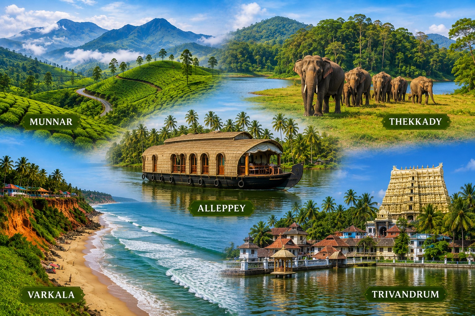Munnar – Thekkady – Alleppey – Varkala – Trivandrum